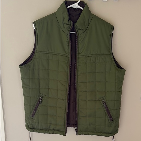 Ruff Hewn Olive Green Brown Reversible Quilted Zip Vest Women XL - Picture 1 of 5